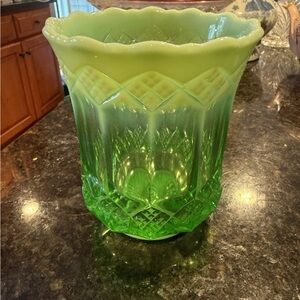 RARE Antique Vaseline Glass Paneled Jar vintage from 1940s rare find